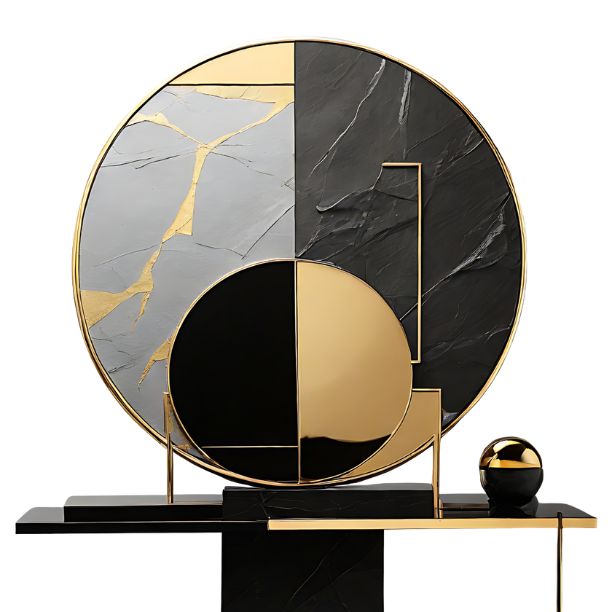 Gilded Obsidian Circular Relief